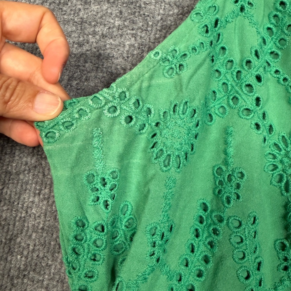 Sundance Size Medium Eyelet Maxi Dress Green Modal Spaghetti Straps Sleeveless - Picture 6 of 10